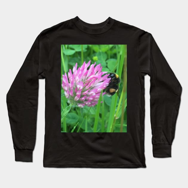 Busy Bumble Bee on a Four Leaf Lucky Clover Long Sleeve T-Shirt by Bucklandcrafts